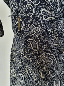 1940s Navy Blue and White Paisley Print Dress