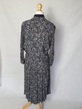 Load image into Gallery viewer, 1940s Navy Blue and White Paisley Print Dress
