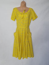 Load image into Gallery viewer, 1950s Rare Horrockses Yellow, Black and White Spotty Print Dress
