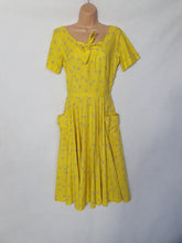 Load image into Gallery viewer, 1950s Rare Horrockses Yellow, Black and White Spotty Print Dress
