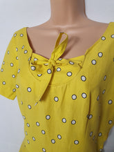 Load image into Gallery viewer, 1950s Rare Horrockses Yellow, Black and White Spotty Print Dress
