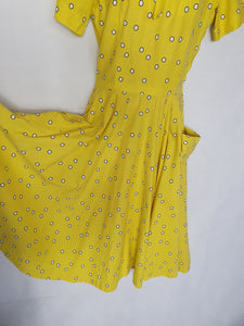 1950s Rare Horrockses Yellow, Black and White Spotty Print Dress