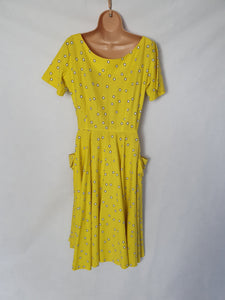 1950s Rare Horrockses Yellow, Black and White Spotty Print Dress