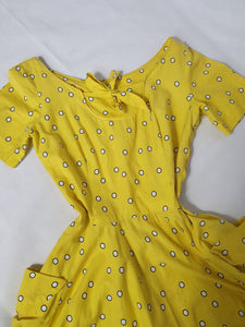 1950s Rare Horrockses Yellow, Black and White Spotty Print Dress