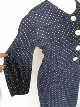 Load image into Gallery viewer, 1930s Navy Blue and White Spotty Print Crepe Dress
