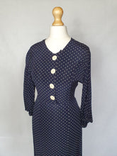 Load image into Gallery viewer, 1930s Navy Blue and White Spotty Print Crepe Dress
