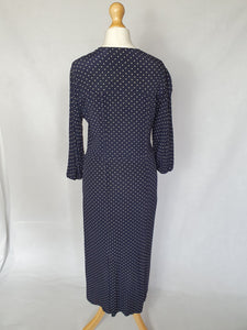 1930s Navy Blue and White Spotty Print Crepe Dress