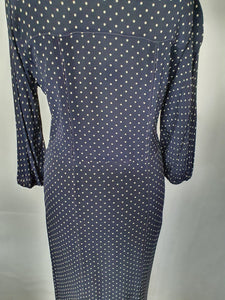 1930s Navy Blue and White Spotty Print Crepe Dress