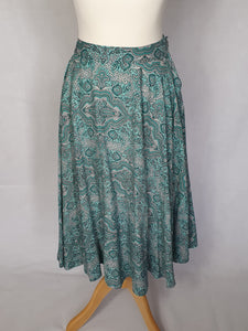 1950s Blue, Black and White Paisley Print Full Circle Skirt
