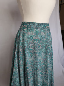 1950s Blue, Black and White Paisley Print Full Circle Skirt