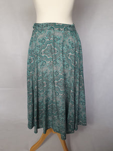1950s Blue, Black and White Paisley Print Full Circle Skirt