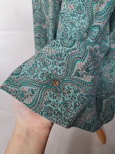 1950s Blue, Black and White Paisley Print Full Circle Skirt