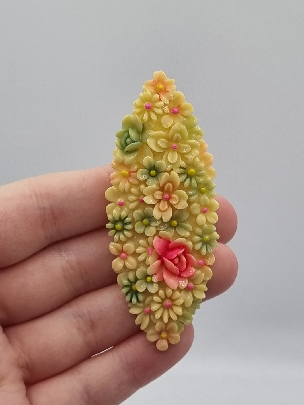 1940s Pink and Green Celluloid Flower Brooch
