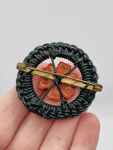 Load image into Gallery viewer, 1940s Dark Green and Red Flower Wirework Make Do and Mend Brooch
