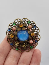 Load image into Gallery viewer, 1930s Bright Glass and Filigree Czech Flower Brooch
