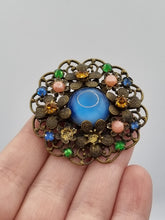 Load image into Gallery viewer, 1930s Bright Glass and Filigree Czech Flower Brooch

