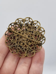 1930s Bright Glass and Filigree Czech Flower Brooch