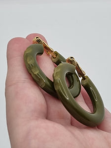 1940s Carved Bakelite Moss Green Earrings