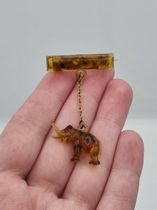 1940s Brown Marbled Celluloid Elephant Brooch