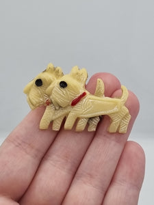 1940s Cream Celluloid Double Dog Brooch