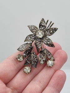 1930s Art Deco Clear Glass Czech Filigree Flower Brooch