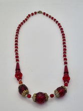 Load image into Gallery viewer, 1930s Art Deco Red Czech Glass and Gold Tone Necklace
