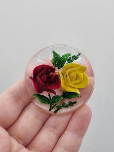 1940s Yellow and Red Flower Reverse Csrved Lucite Brooch