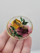 Load image into Gallery viewer, 1940s Yellow and Red Flower Reverse Csrved Lucite Brooch
