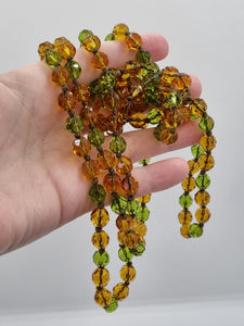 1930s Deco Orange and Green Glass Long Knotted Necklace