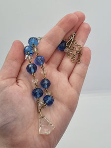 1930s Deco Blue and Clear Faceted Glass and Wire Necklace