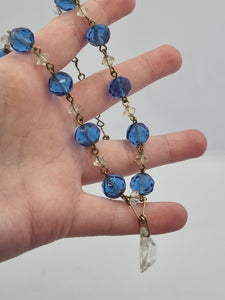 1930s Deco Blue and Clear Faceted Glass and Wire Necklace