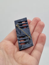 Load image into Gallery viewer, 1940s Marbled Blue Carved Galalith Brooch
