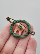 Load image into Gallery viewer, 1940s Green and Pink Deer Wirework Make Do and Mend Brooch
