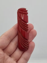 Load image into Gallery viewer, 1940s Carved Red Bakelite Bar Brooch
