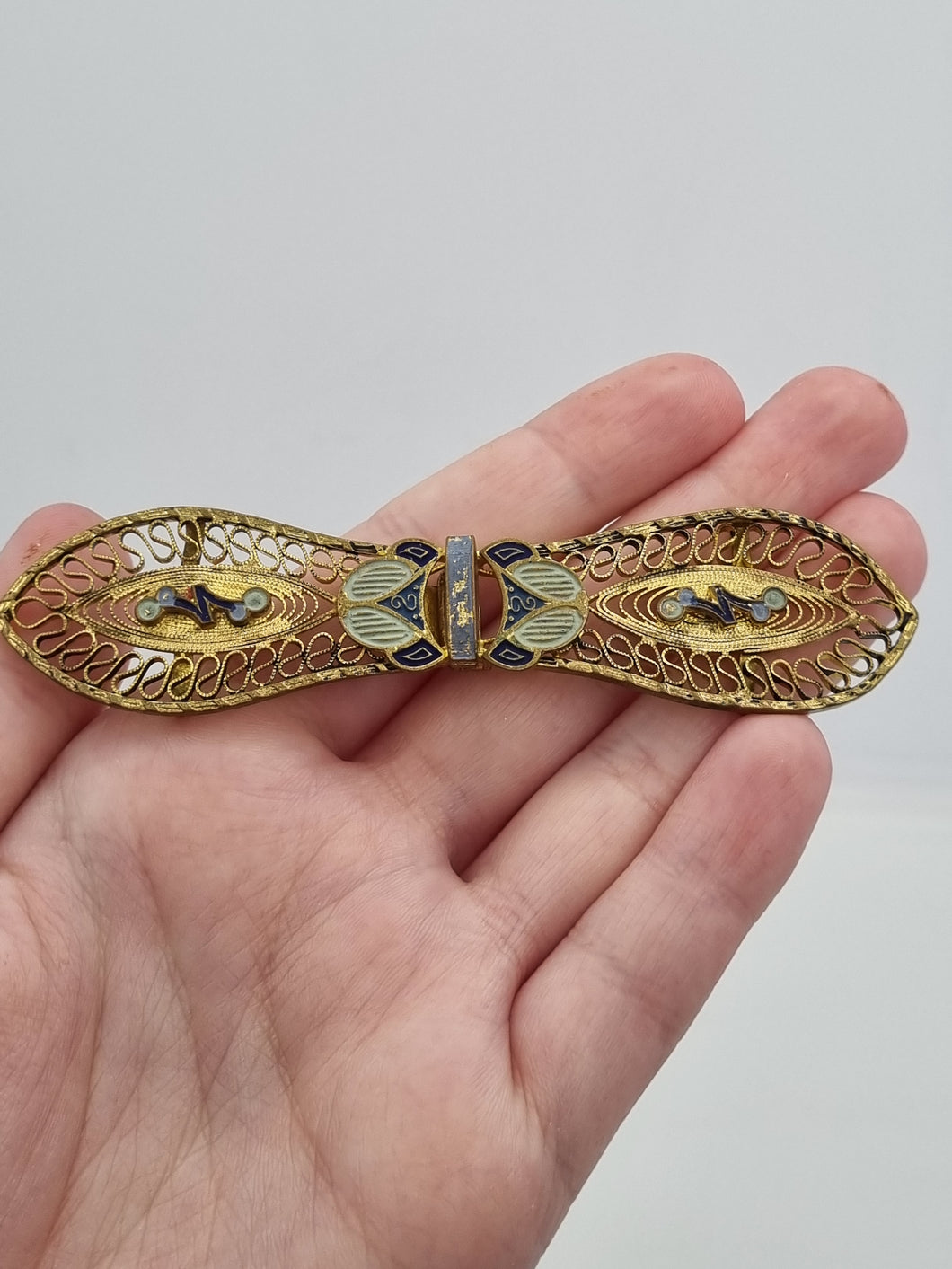 1930s Deco Huge Enamel Filigree Buckle