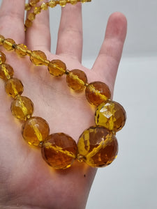 1930s Art Deco Orange Chunky Faceted Glass Necklace