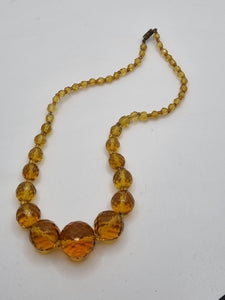 1930s Art Deco Orange Chunky Faceted Glass Necklace