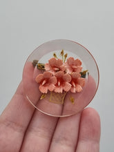 Load image into Gallery viewer, 1940s Pink Flower Basket Reverse Carved Lucite Brooch
