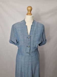 1940s Blue and White Flecked Dress