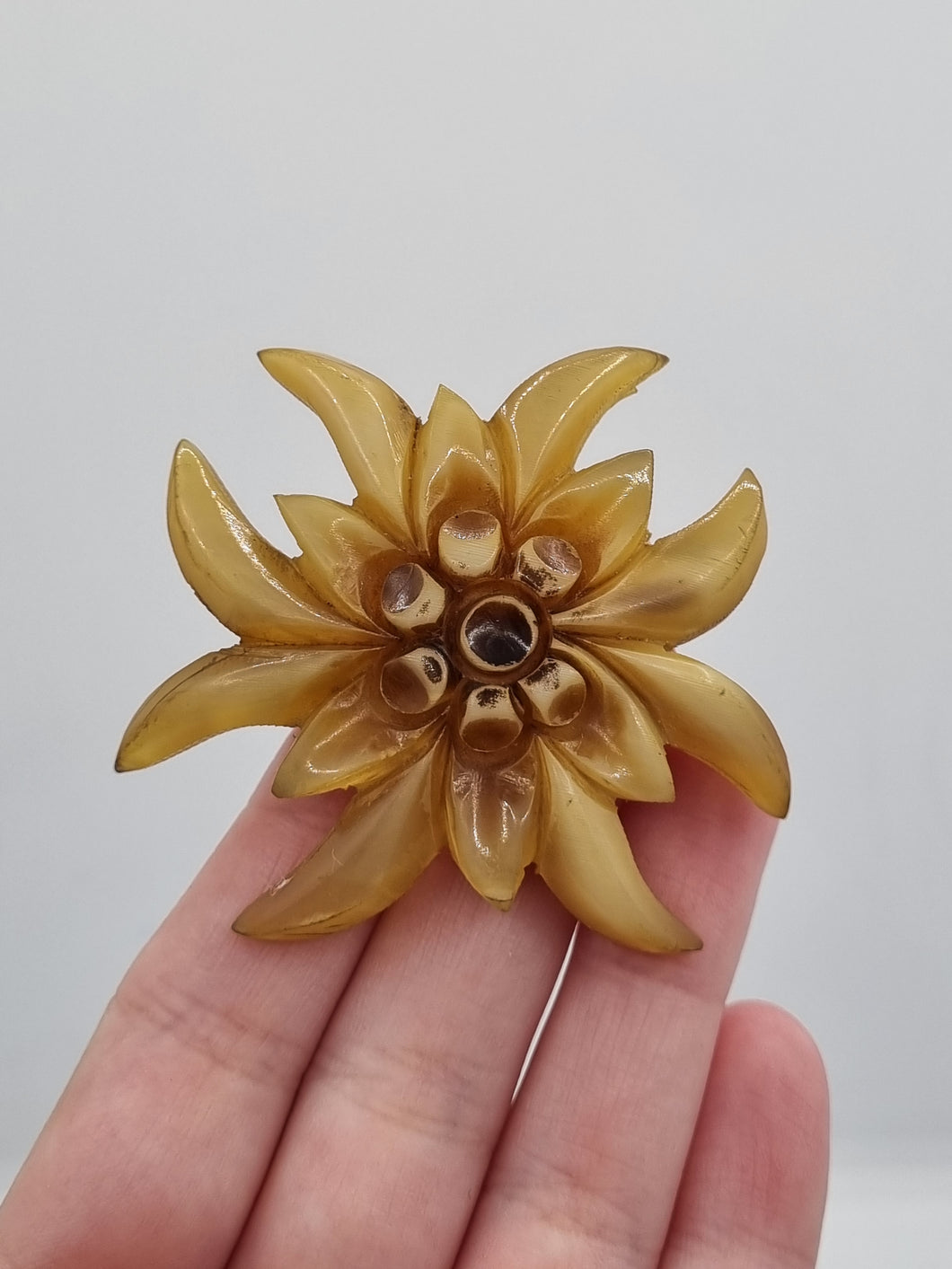 1940s Carved Horn Edelweiss Brooch