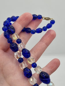 1930s Deco Blue Textured Glass Necklace
