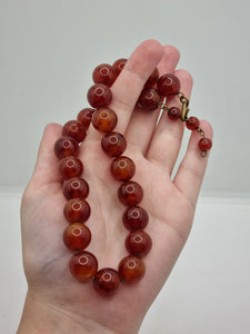 1940s Dark Orangey Red Marbled Bakelite Necklace