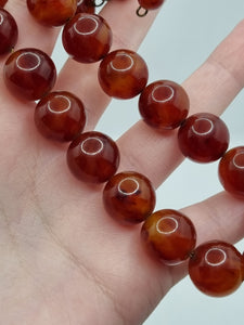 1940s Dark Orangey Red Marbled Bakelite Necklace