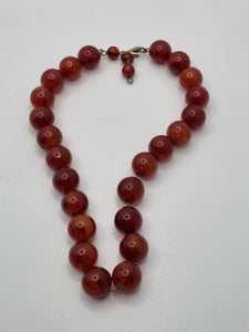 1940s Dark Orangey Red Marbled Bakelite Necklace