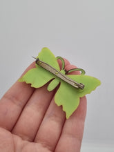Load image into Gallery viewer, 1940s Apple Green Celluloid Butterfly Brooch
