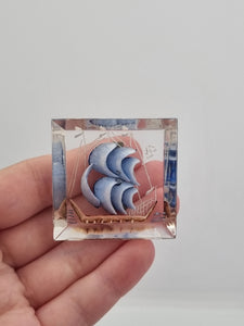 1940s Reverse Carved Lucite Galleon Ship Brooch