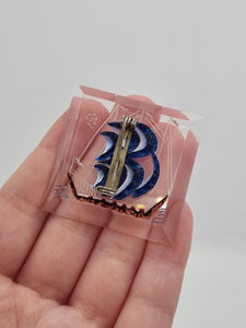 1940s Reverse Carved Lucite Galleon Ship Brooch