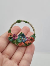 Load image into Gallery viewer, 1940s Multicoloured Make Do and Mend Flower Basket Brooch
