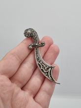 Load image into Gallery viewer, 1940s Silver Tone Sword Scimitar Brooch
