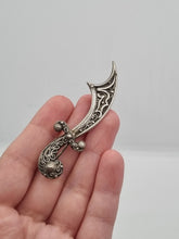 Load image into Gallery viewer, 1940s Silver Tone Sword Scimitar Brooch
